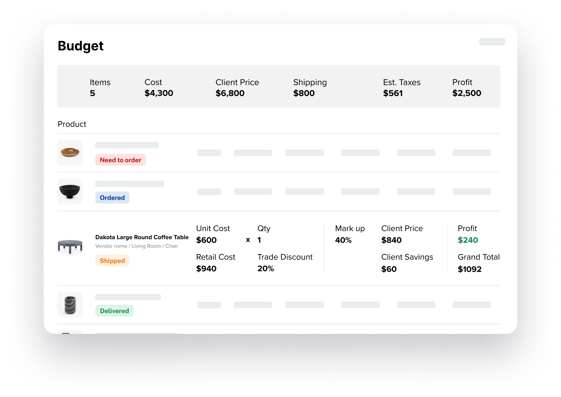 Alcove budget tracking by room and category