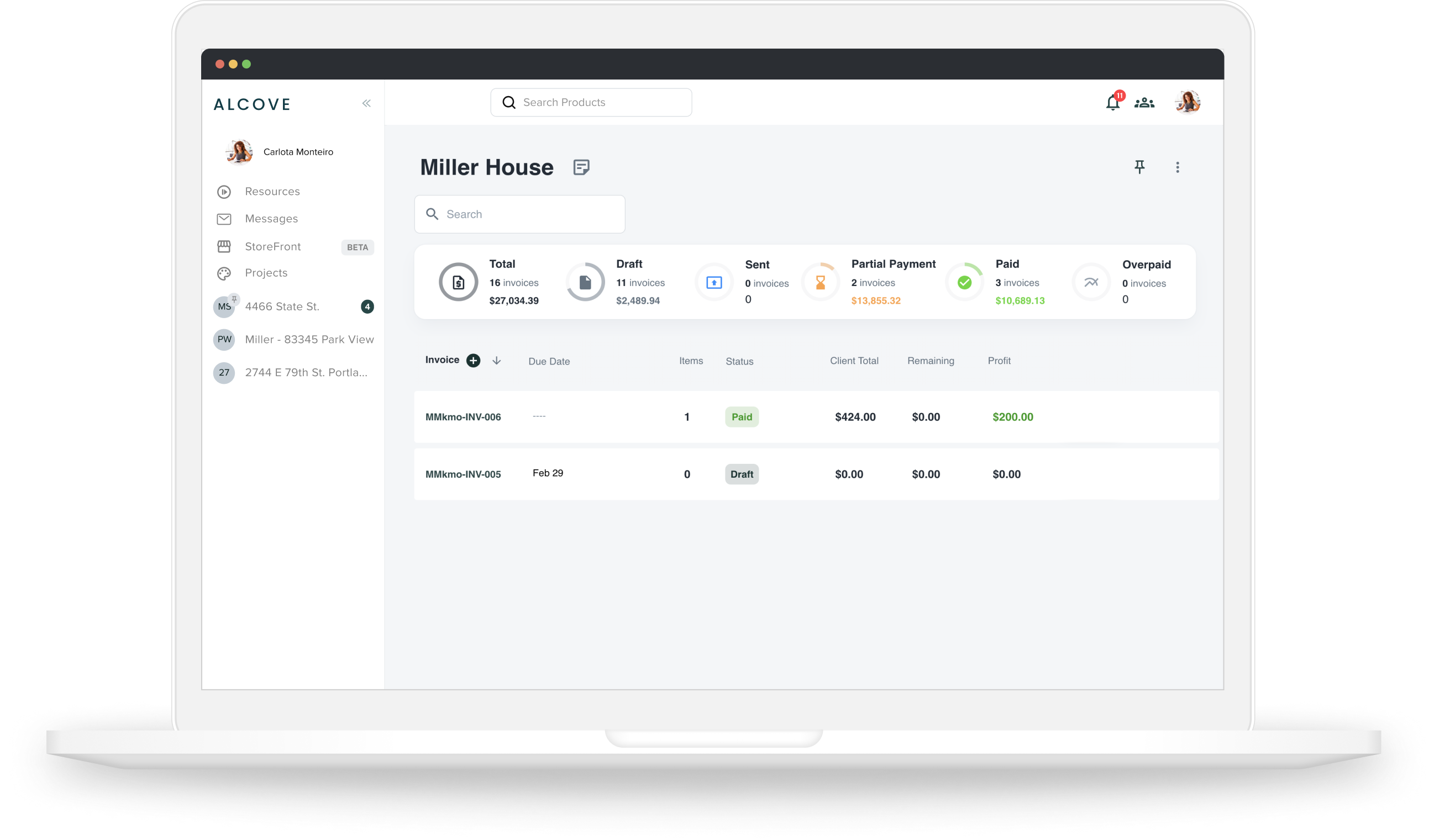 Alcove project management dashboard